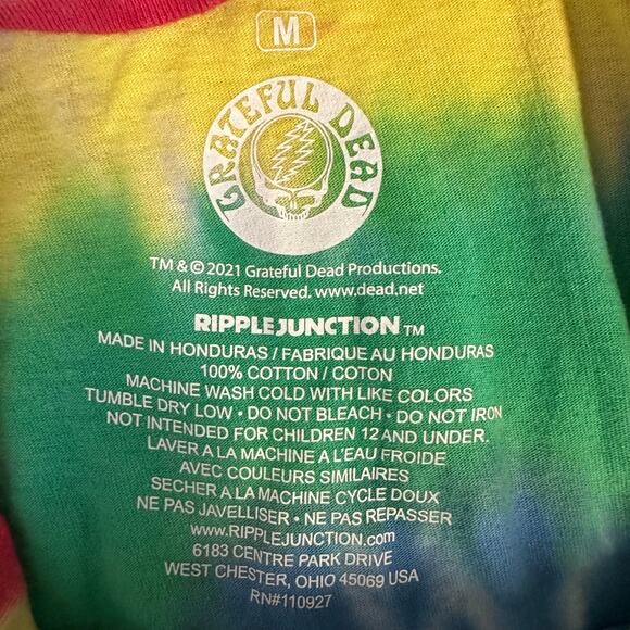 Grateful Dead Tye Dye Bertha Skeleton Roses T-Shirt Size Medium Ripple Junction - Picture 4 of 5